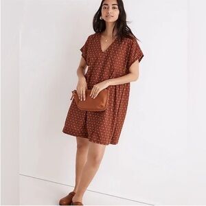 NWT Madewell Jacquard Dolman-Sleeve Mini Dress Dusty Redwood XS E13